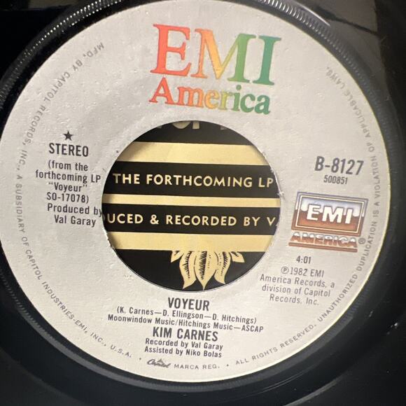 KIM CARNES VOYEUR 45RPM PICTURE SLEEVE EMI AMERICA 1982 ULTRASONIC CLEAN EX! - Picture 5 of 6
